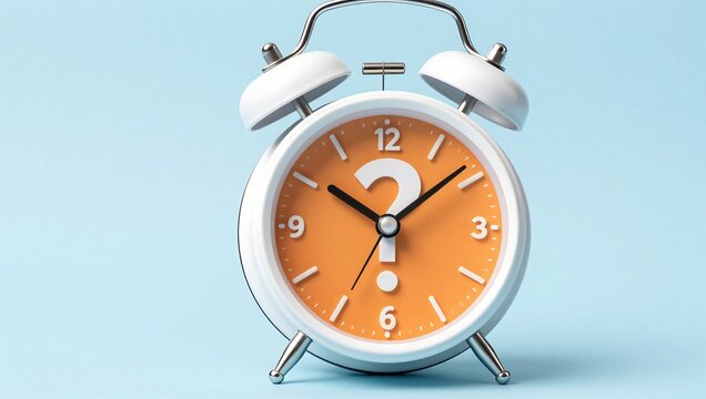 Confused About Time Vintage Alarm Clock with Question Mark Symbol of Uncertainty & Time Dilemmas