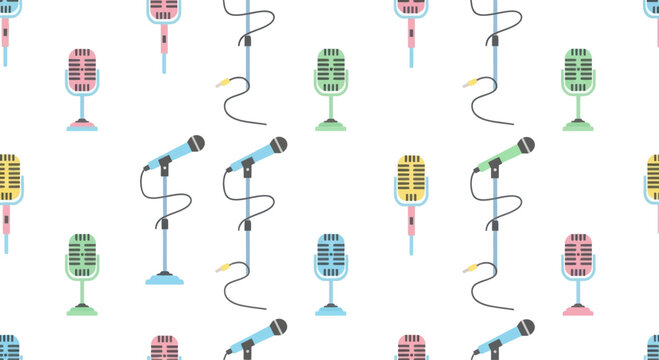 Retro microphone pattern, pastel colors, seamless background