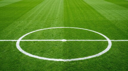Obraz premium Center circle marked on green soccer pitch grass field