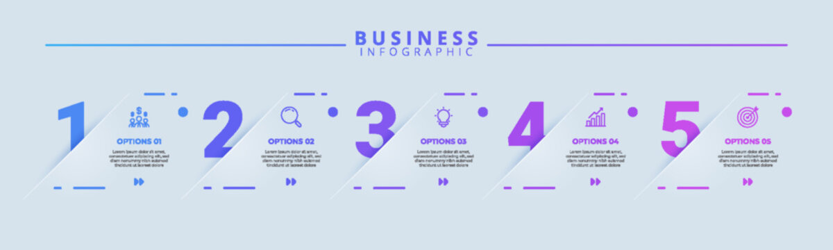 infographic design template with icons and 5 steps or options. Clean business infographic layout suitable for presentations, banners, workflow layouts, process diagrams, flow charts, and corporate