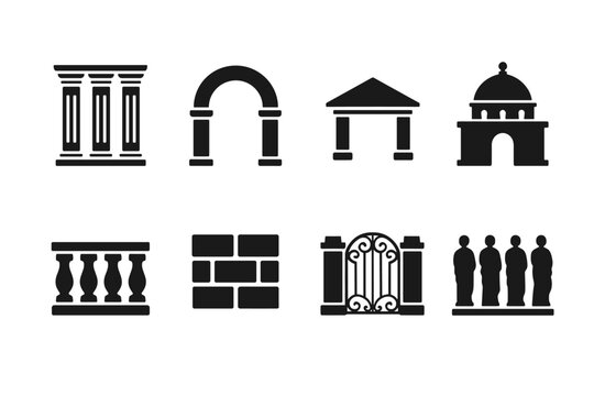 Classical Icon Symmetry. Classical Symmetry. Filled icon set of Classical Symmetry: column set, arch pair,