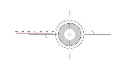 Futuristic HUD interface with circular target crosshair, measurement scale and minimal digital elements. Clean sci-fi user interface design suitable for game UI, targeting system, virtual display, das © Егор Егоров