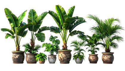 Fototapeta premium A collection of various potted tropical plants with lush green foliage