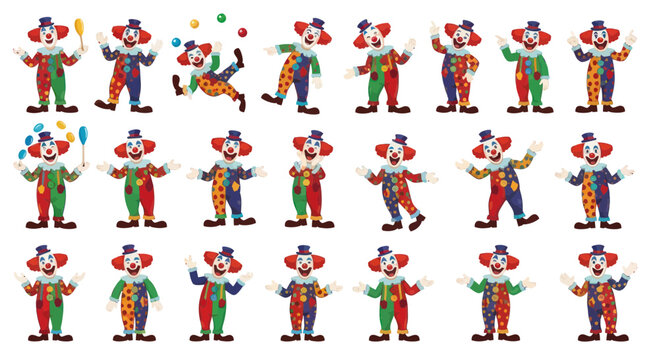 Funny Clowns Performing Various Acts, Juggling and Dancing
