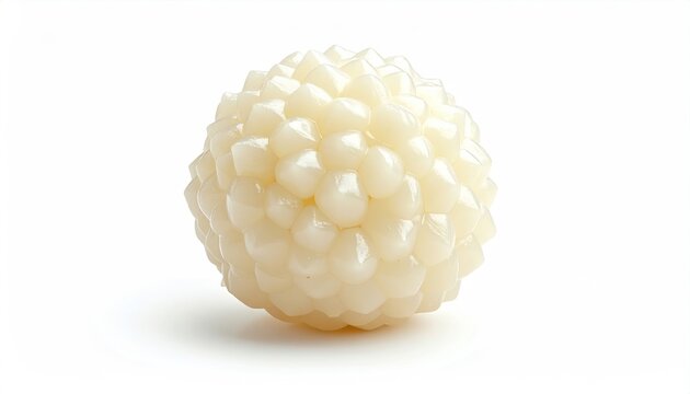 Close-up of a white tapioca pearl ball on a white background.