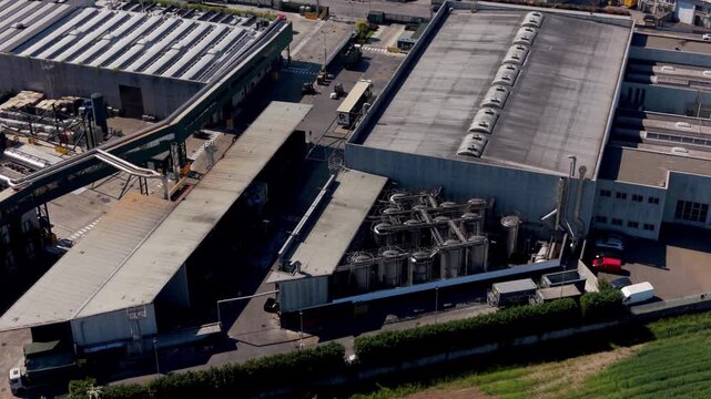 Aerial view of large scale chemical industry plant in Europe.