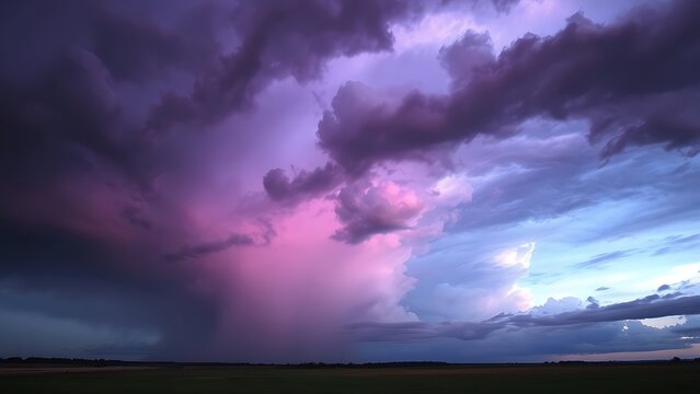 Dark purple storm clouds gather before rainfall in a dramatic natural sky formation for travel destination branding.