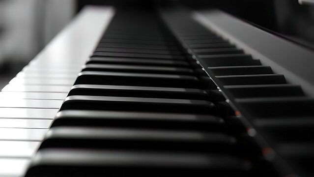 A close-up of black and white piano keys highlights elegant musical instrument detail for lifestyle magazines and brand collaboration lookbooks.