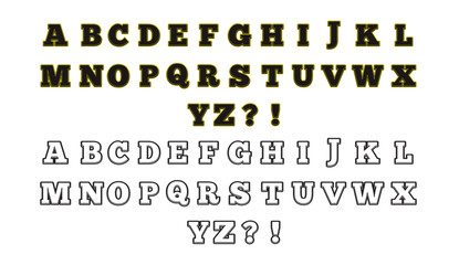 Black and white vector alphabet question and exclamation marks. Hand drawn Latin alphabet in Scandinavian style with numbers, punctuation marks and exclamation mark symbol, vector illustration. © Stefan