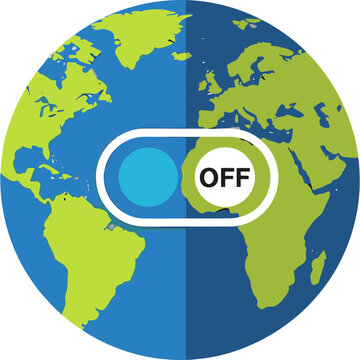A world map with a light switch turned off on Africa