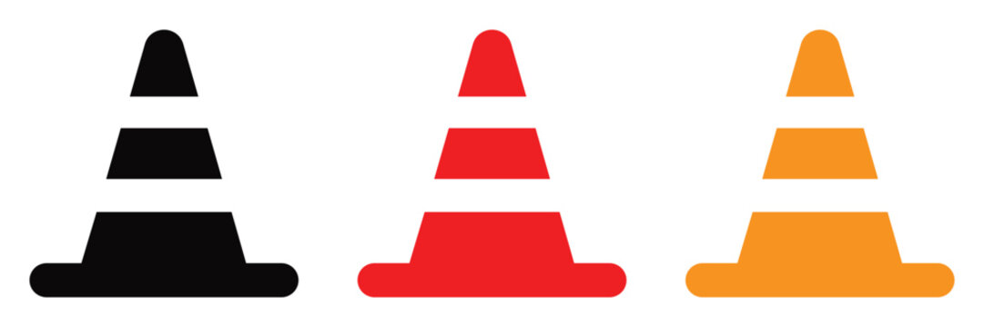 Traffic Cone Icon Set Vector Illustration, Road Construction Safety Symbol Collection with Flat 
and Outline Styles