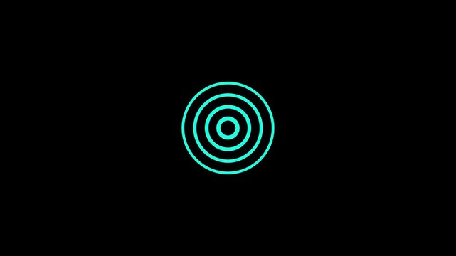 Radio waves looping animation showing diffusion and digital signal spread on black background. Circle or connection, data passing ny waves.