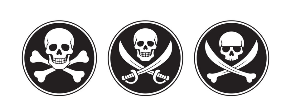Pirate Themed Circular Skull and Crossbones Emblems with Cutlasses