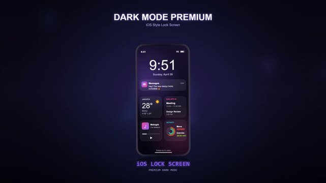 Dark mode smartphone lock screen with purple gradient