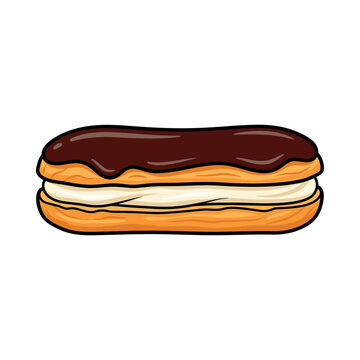 Chocolate eclair pastry with cream filling on white background illustration