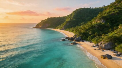 Obraz premium Tropical beach with cliffs and ocean
