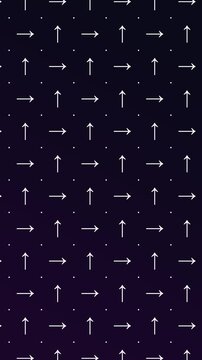 Animated Seamless Pattern Of White Arrows And Dots With Vortex Animation On A Dark Purple Background, Seamless Loop, 4K 9:16 Vertical Video