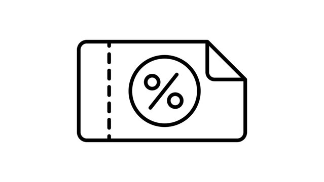 Minimalist Discount Coupon Vector Icon with Percentage Symbol and Folded Corner. Clean Black Line Illustration on White Background. Editable Stroke for Customizable Line Weight and Style.