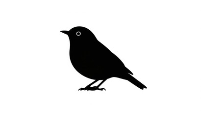 Fototapeta premium Perched warbler bird silhouette in calm resting pose vector illustration isolated on white background