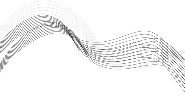 Abstract flowing wave lines background animation, Flowing white curved lines creating a minimalist wave pattern