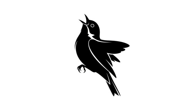 Stylized warbler bird silhouette in dynamic singing pose vector illustration on white background
