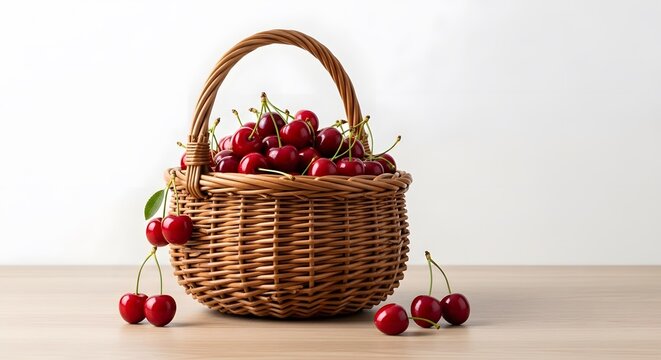 Abundant cherry harvest a woven basket overflowing with fresh ripe cherries