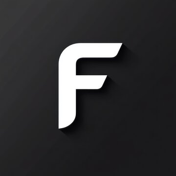 white stylized letter f with rounded edges on a dark diagonal striped textured background casting a soft long shadow, minimalist modern elegant and professional