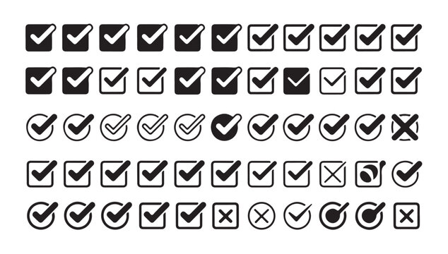 Checklist box and circle icons set for survey forms and task management vector silhouette.