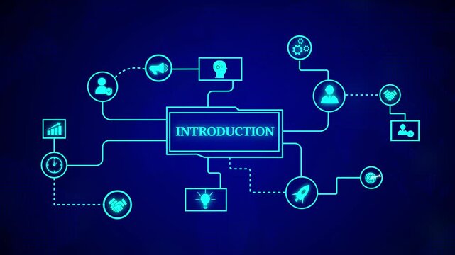 Introduction graphic featuring clean lines and bright modern shapes. ChatGPT said:Futuristic digital intro animation with neon blue lines. Modern abstract opener for technology presentation.