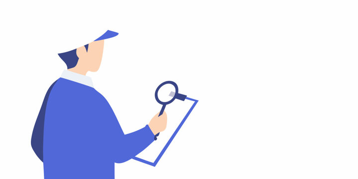 inspector with clipboard and magnifying glass flat vector illustration