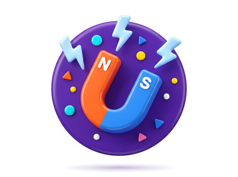 Horseshoe magnet with n and s isolated on a white background