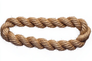 Obraz premium thick braided natural fiber rope formed into an elongated oval loop on white background evoking rustic sturdy tactile simplicity