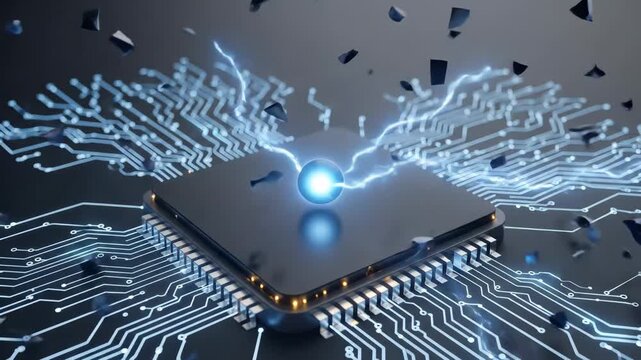 Abstract digital processor circuitry concept illustrating data flow and technology