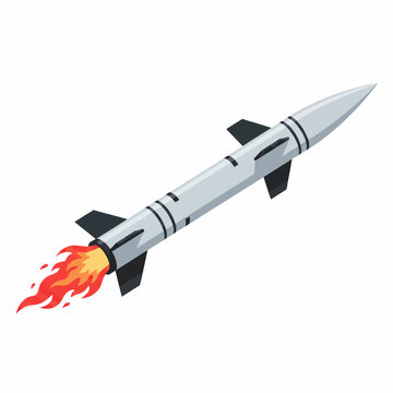 A missile is launching into the sky with flames coming out.