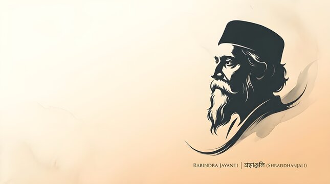 Rabindra Jayanti Tribute, Artistic Portrait of Rabindranath Tagore, Celebration of the Bard of Bengal, Literary Anniversary Illustration
