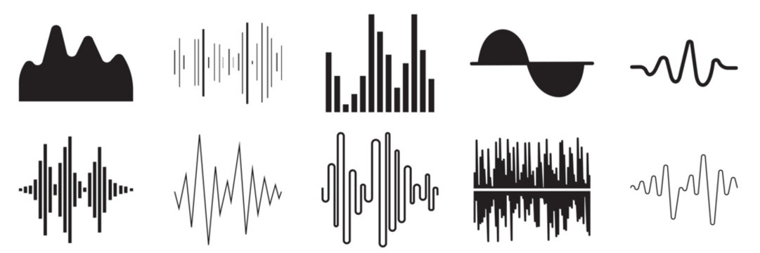 Sound Wave Icon Set &ndash; Audio Equalizer Vector, Minimal Black Signal Icons, Music Soundwave Collection 
for App and UI Design