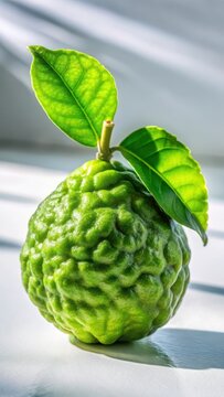 A realistic photo of Fresh kaffir lime on white background
