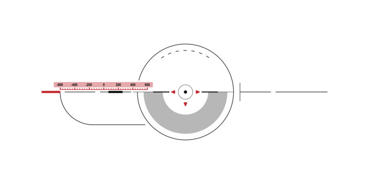 Minimal futuristic HUD interface with circular target crosshair, measurement scale and clean digital elements. Simple sci-fi user interface design for dashboards, UI/UX, presentations, virtual display