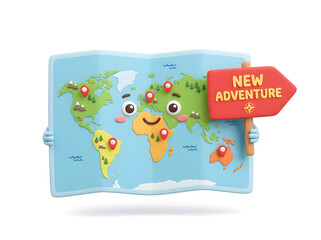 Naklejka premium 3D cartoon world map with new isolated on a white background