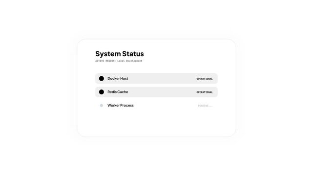 Local development system status monitor showing docker host and redis cache health