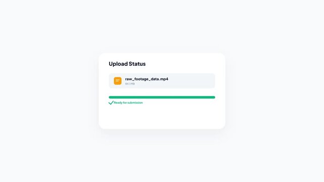 Clean digital video file upload status bar animation with orange accent and success checkmark