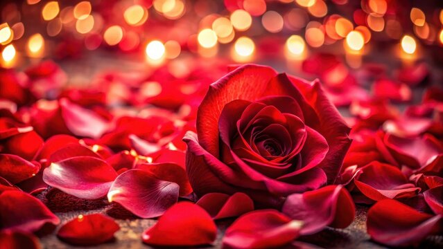 A realistic photo of Background of red rose petals Valentines day celebration concept Top view Flat lay
