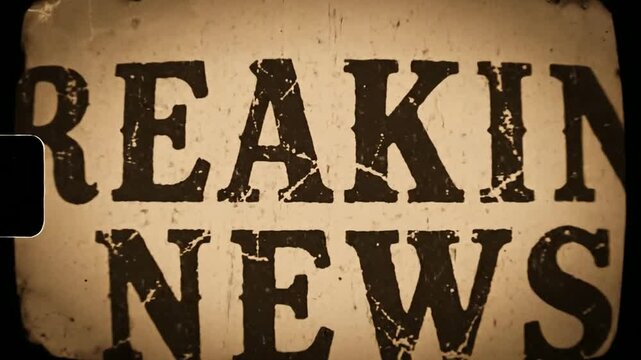 Dramatic Vintage 'Breaking News' Title Card Appears on Old Film Reel