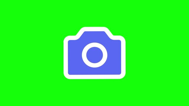 Digital camera icon animated mockup cartoon vector. Multimedia idea, picture, photography symbol. Popup clipart shape animation green screen background template.