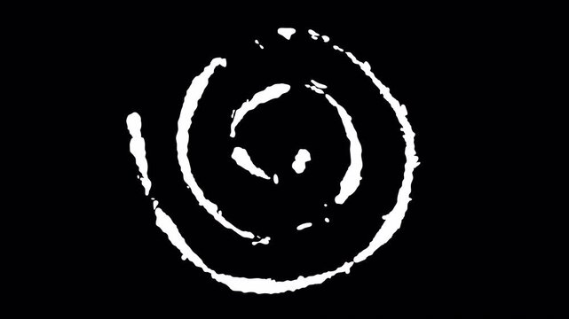 White brush strokes spiral across dark background