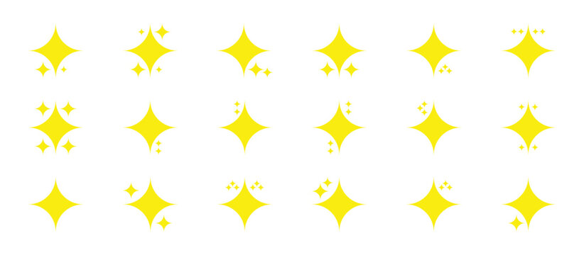 Stars set icons. different star shapes.sparkle star icons collection.vector set of different black sparkles icons on transparent background.
