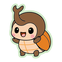Obraz premium Kawaii Chibi Rhinoceros Beetle Excited Bug Sticker Illustration