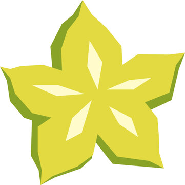 Star fruit, cut-out style on white background. One Carambole figure for cutting.