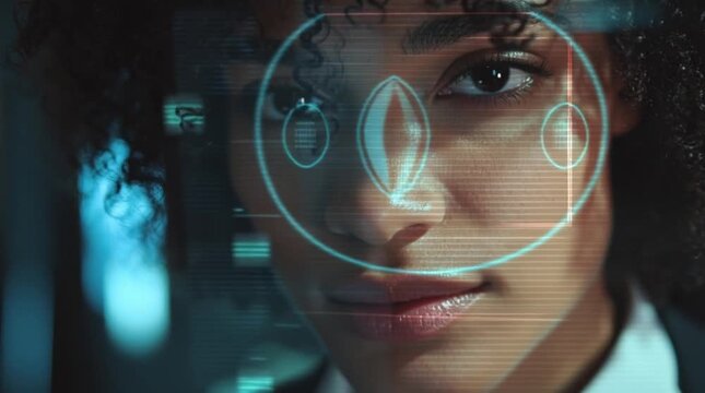 Facial recognition scan technology, biometric identification, security system, face scan technology, human face scanning