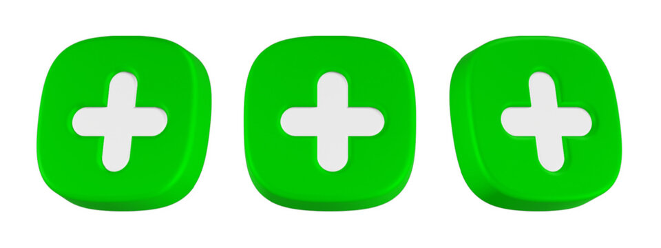 plus icon 3d render green square